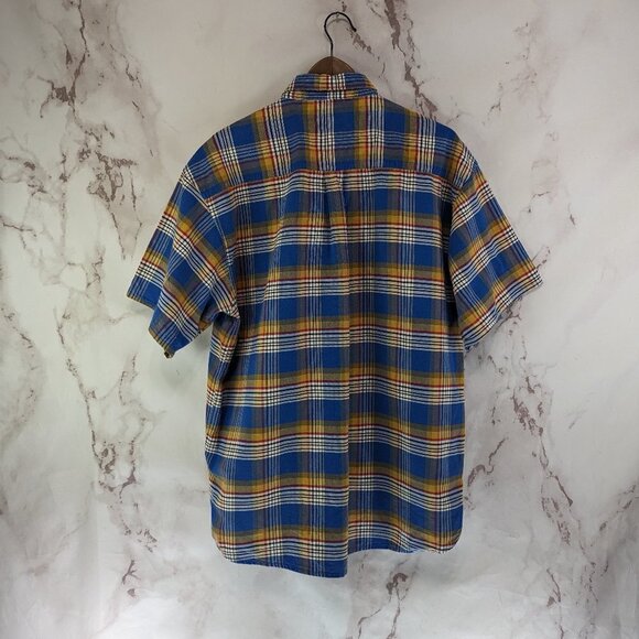 Wrangler Shirt Mens XL Blue Yellow Button Down Plaid Twenty X 20X Short Sleeve - Picture 6 of 12